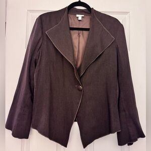 J. Jill Wool Blend Exposed Seams One Button Offset Jacket Heathered Brown Sz 12P